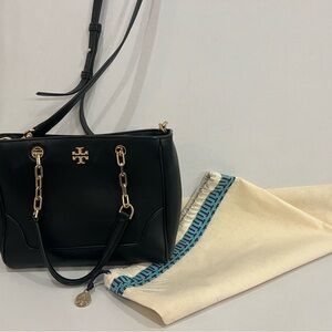 Tory Burch Black Satchel with Gold Accents